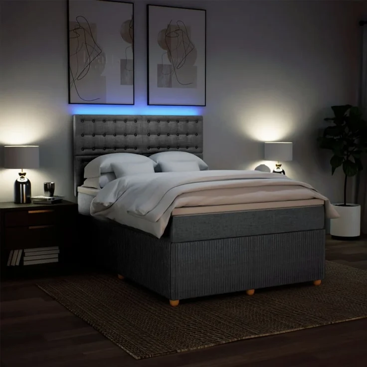 vidaXL Boxspringbett mit Matratze Hellgrau 140x190 cm Stoff 3294365 – Bild 4