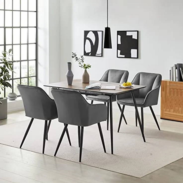 TUKAILAI Esszimmerstühle Set aus Samt,Küchenstuhl Polsterstuhl Armlehnstuhl mit Armlehnen,Rückenlehnen,weiche Sitzpolster,Metallbeinen,Modern Sessel für Küche Esszimmer Wohnzimmer (Samt×2, Grau) – Bild 3