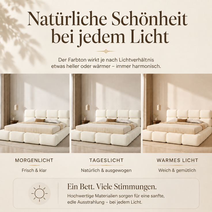 Polsterbett, Doppelbett, 200 x 200 cm, hydraulisch verstellbares Bett, Wolkenbett, Stauraumbett, Bubble-Design, mit Lattenrost, Kopfteil und großem Stauraum, gepolstertes Kopfteil, weißer Schlingenveloursstoff. – Bild 9