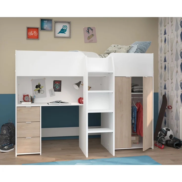 Parisot Hochbett Tom mit Schreibtisch, Schubkästen & Schrank – Bild 2