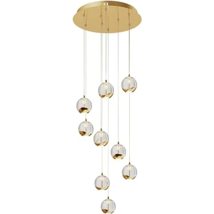 Lucande LED-Hängelampe Hayley, Ø 40 cm, 9-flg., gold, mit Glaskugeln und warmweißem Licht