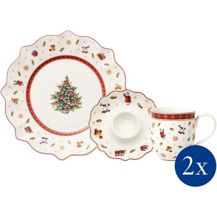 Villeroy & Boch Frühstücks-Geschirrset Toy's Delight Frühstücks- Set rot Streumotiv (6-tlg), 2 Personen, Porzellan
