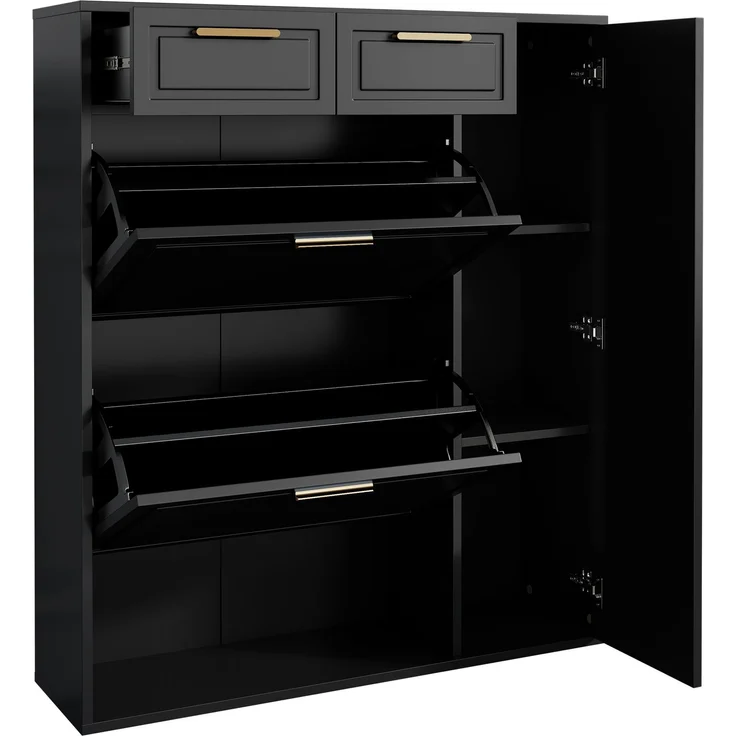 ZUBALIYA Schuhschrank (95 x 24 x 107 cm), 2 Schubladen, Verstellbare Einlegeböden, Stauraum für Flur und Eingangsbereich, Schwarz – Bild 7