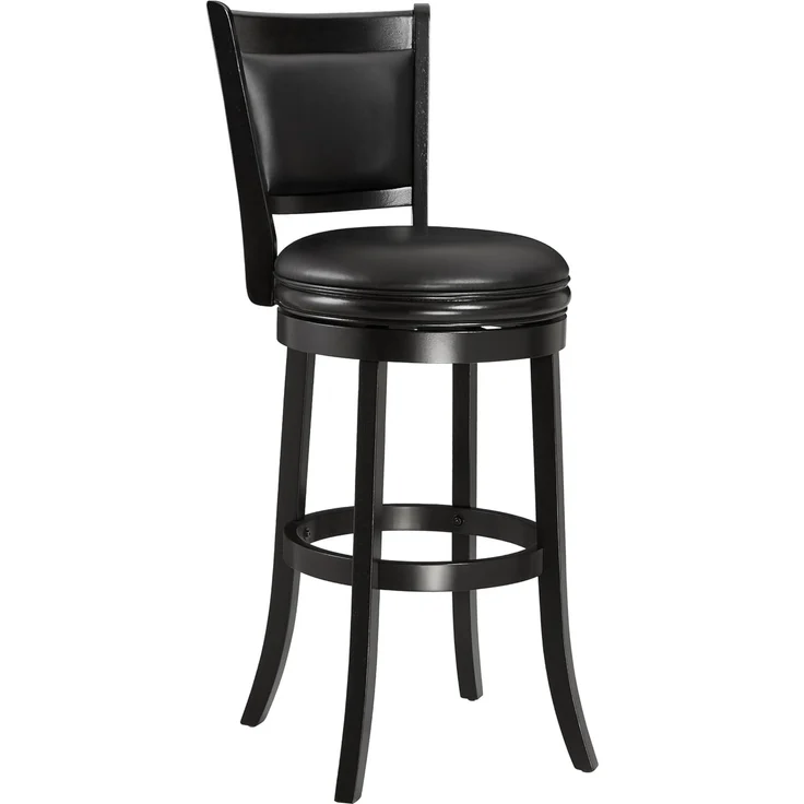 Ball & Cast Gepolsterter Drehbarhocker, Pub Höhe Hocker-Stuhl mit Rückenlehne & Fußstütze, Holzrahmen Barhocker für Küche und Esszimmer, schwarz