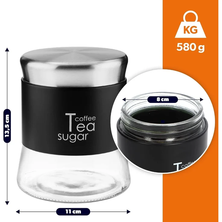 KADAX Glasbehälter für Kaffee, Tee, Zucker, mit Deckel, Schwarz, 750 ml – Bild 3