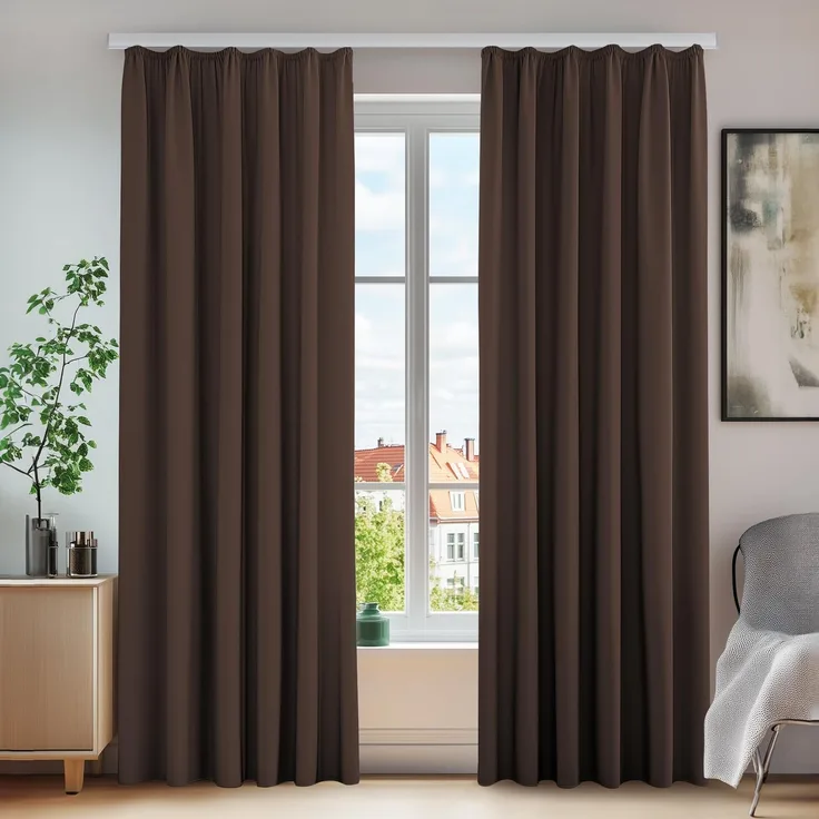 Deconovo Blackout Curtains mit Kräuselband für Schiene Gardinen Dunkelbraun | 2er Set, H 260 x B 140 cm, Thermovorhang Hitzeschutz, Sichtschutz, Wohnzimmer, Wärmehaltung, Wohnzimmer Deko, Schienensystem