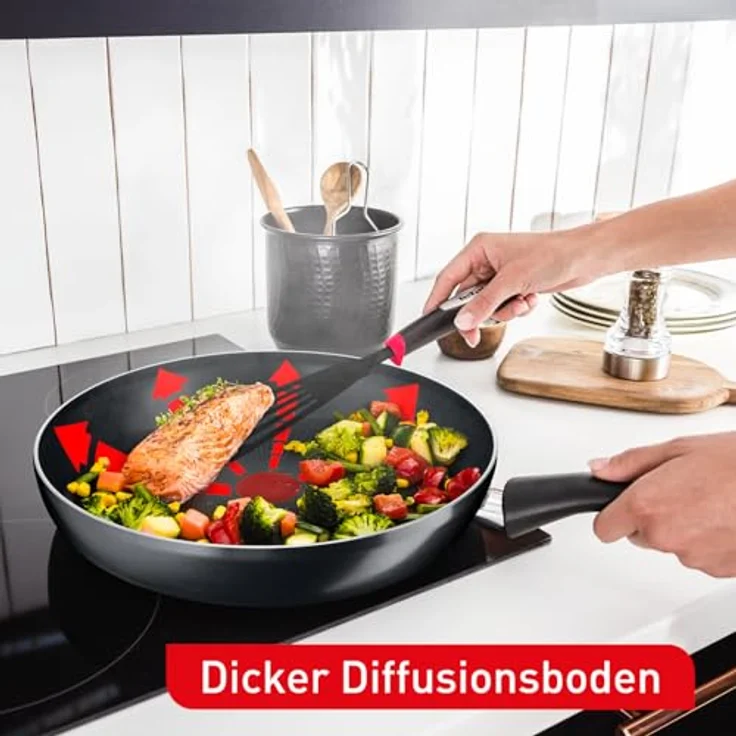 Tefal C38804 Bratpfanne aus hartem Titan Essential, 24 cm, Antihaftbeschichtung mit Titanpartikeln, Temperaturanzeige, spülmaschinenfest, Schwarz – Bild 5