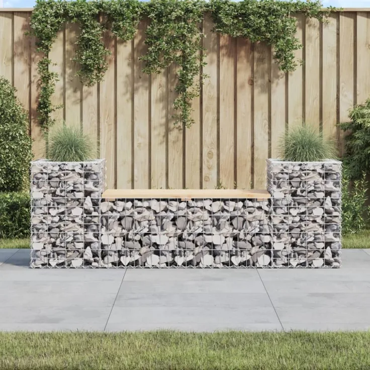 vidaXL Gartenbank aus Gabionen 183x41x60,5 cm Massivholz Kiefer 834387