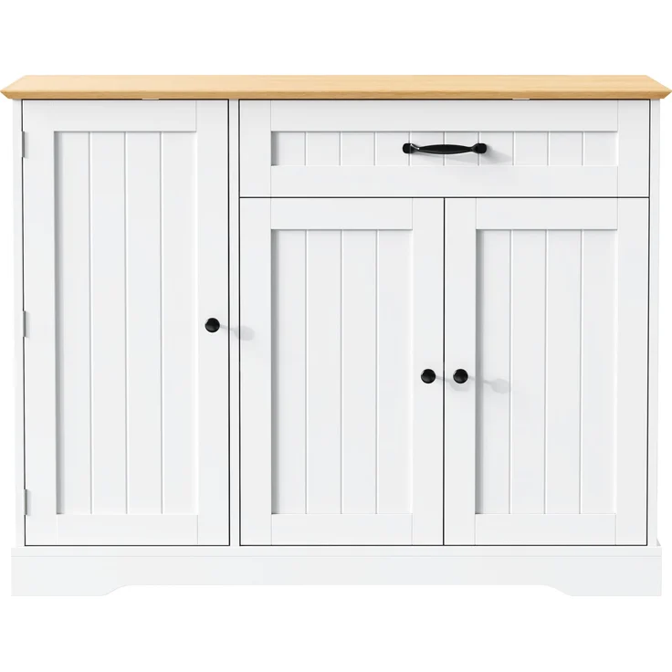 Modernes, elegantes Sideboard mit 3 Türen und einer Schublade, Buffetschrank für Esszimmer, Wohnzimmer und Diele (Weiß+Natur) – Bild 9