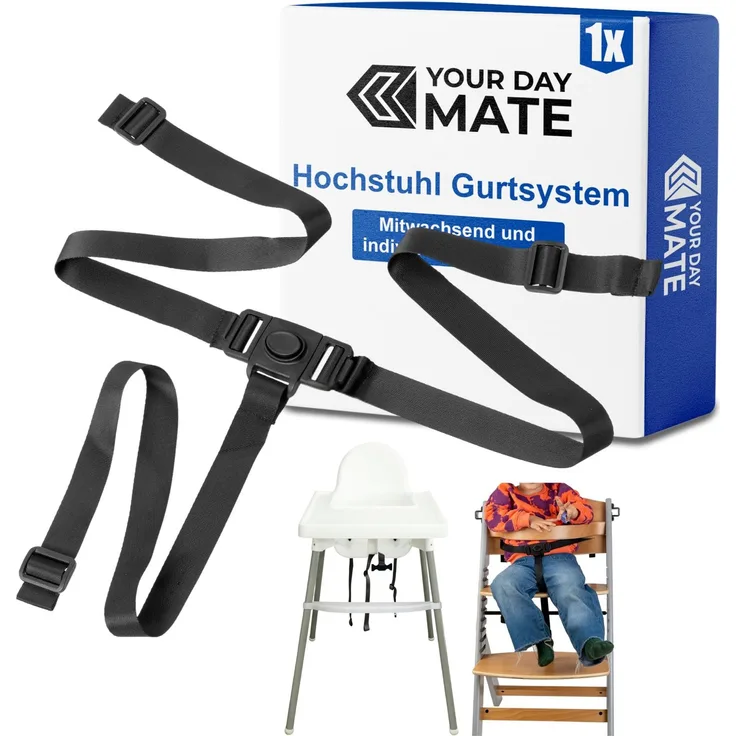 Hochstuhl 3-Punkt Gurtsystem, 1 Set, kompatibel mit IKEA ANTILOP, IKEA LANGUR, Kinderkraft ENOCK, Safety 1st Timba und bebeconfort Timba, Schwarz, verstellbarer Hochstuhlgurt