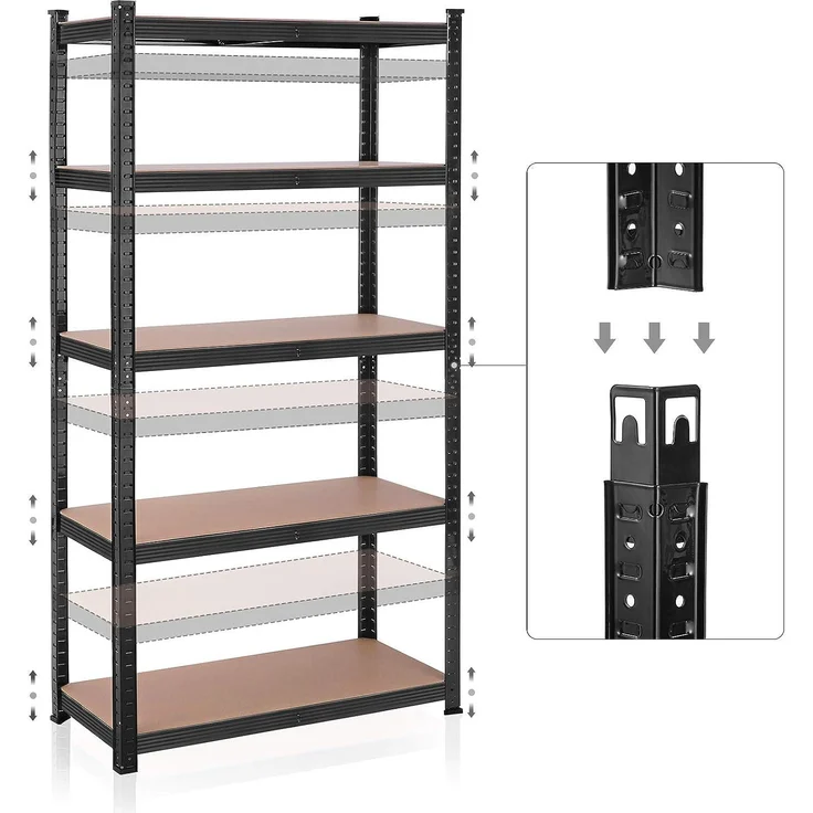 Songmics Lagerregal mit 5 Regalböden, 180 x 90 x 40cm, bis 875 kg belastbar (175 kg pro Ablage), Schwerlastregal mit verstellbaren Ablagen, verstärktes Stahlgestell, Schwarz – Bild 5