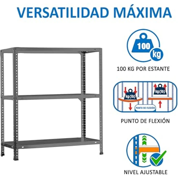 Simon Rack Schwerlastregal, 1000 x 800 x 300 mm, Bis 100 kg Belastbar, 3 Verstellbare Ablagen, Kellerregal, Lagerregal, Grau- Comfort – Bild 6