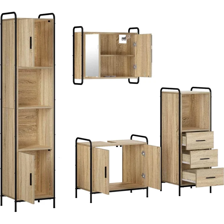 vidaXL Badezimmerschrank-Set 4 stk. Sonoma-Eiche 40 x 36 x 181 cm 3444616 – Bild 7