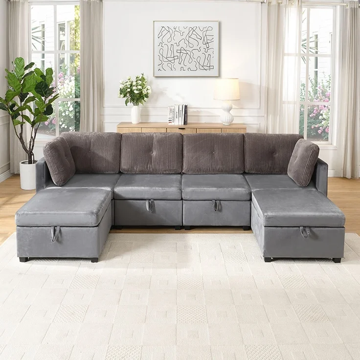 4-Sitzer Wohnlandschaft,H 85 x T 261 x B 132.5 cm, modular mit Samtbezug und Stauraum – Bild 2