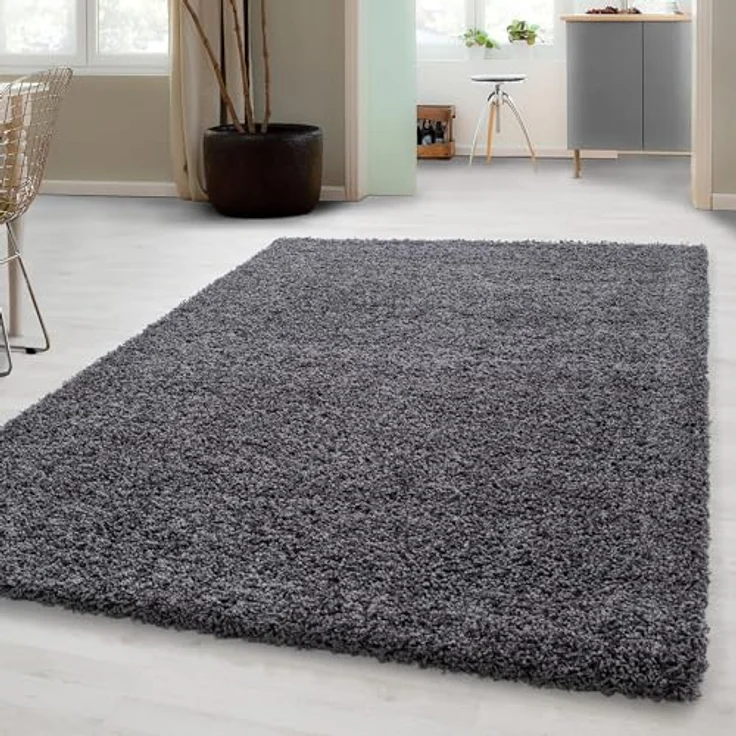Carpetsale24 Shaggy Hochflor Teppich 60x110 cm Grau weich flauschig modern einfarbig Für Flur oder kleine Räume für Wohnzimmer Schlafzimmer Flur – Bild 1