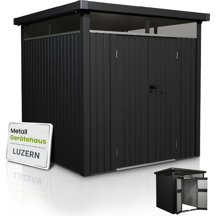 Juskys Gerätehaus Luzern 5,2 m² - Metall Geräteschuppen mit Türen & Fenstern - wetterfest & abschließbar - Fahrradgarage, Gartenhaus - Anthrazit