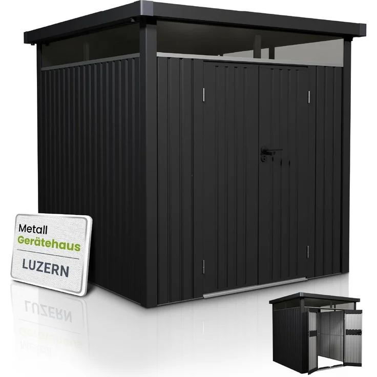 Juskys Gerätehaus Luzern 5,2 m² - Metall Geräteschuppen mit Türen & Fenstern - wetterfest & abschließbar - Fahrradgarage, Gartenhaus - Anthrazit – Bild 1