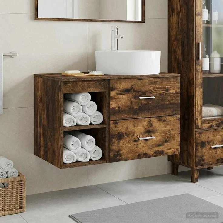 vidaXL Badezimmerschrank-Set 2 stk. Geräucherte Eiche 3403908 – Bild 1