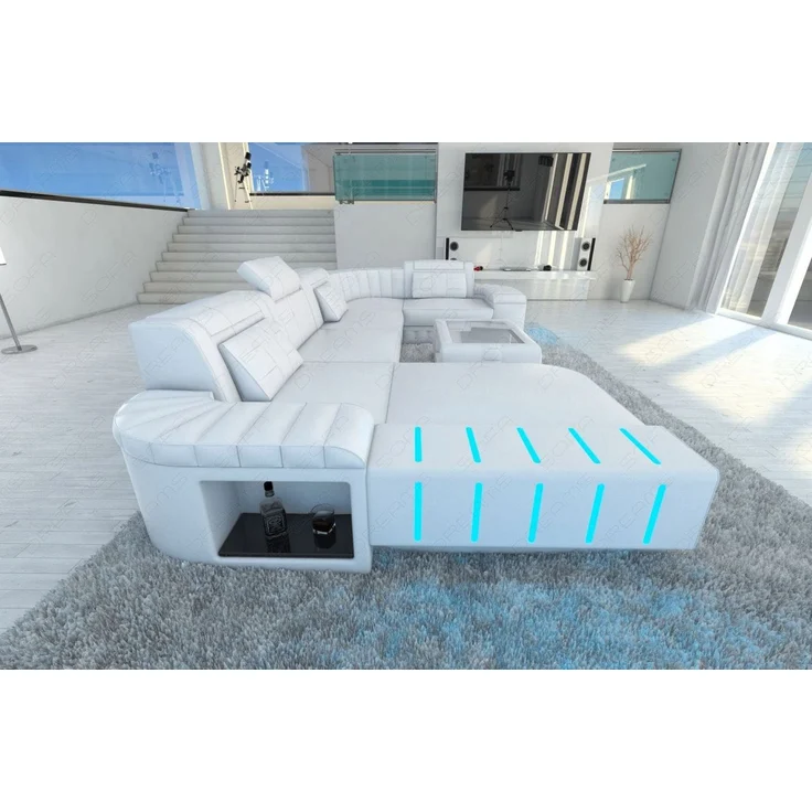 Sofa Dreams - Mini Designer Wohnlandschaft Bellagio Led U-Form - Kunstleder - Weiß - Links – Bild 2