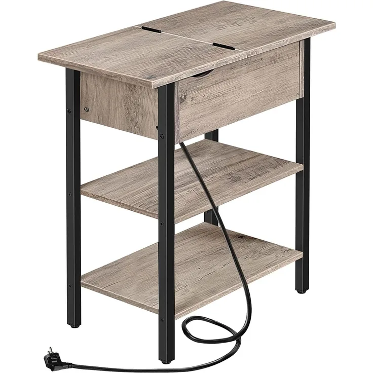 Hoobro BEISTELLTISCH BRAUN Sofatisch mit Ladestation (H 64 x T 48 x B 26 cm)