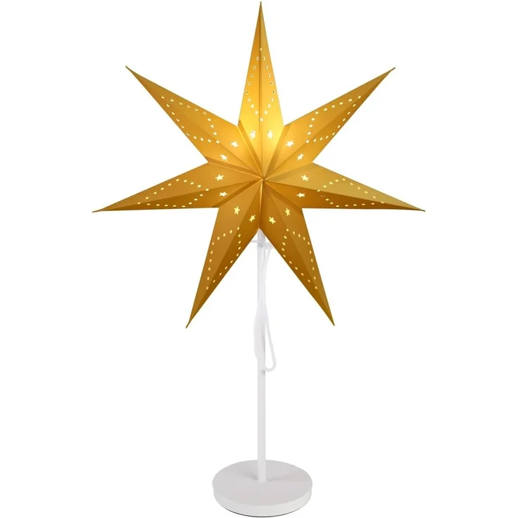 SALCAR LED Weihnachtsstern Beleuchtet Fenster 55cm, Papierstern Weihnachten mit E14 Lampe, 3D Leuchtstern Stehend Adventsstern mit Eisensockel Fuß, Weiß – Bild 7