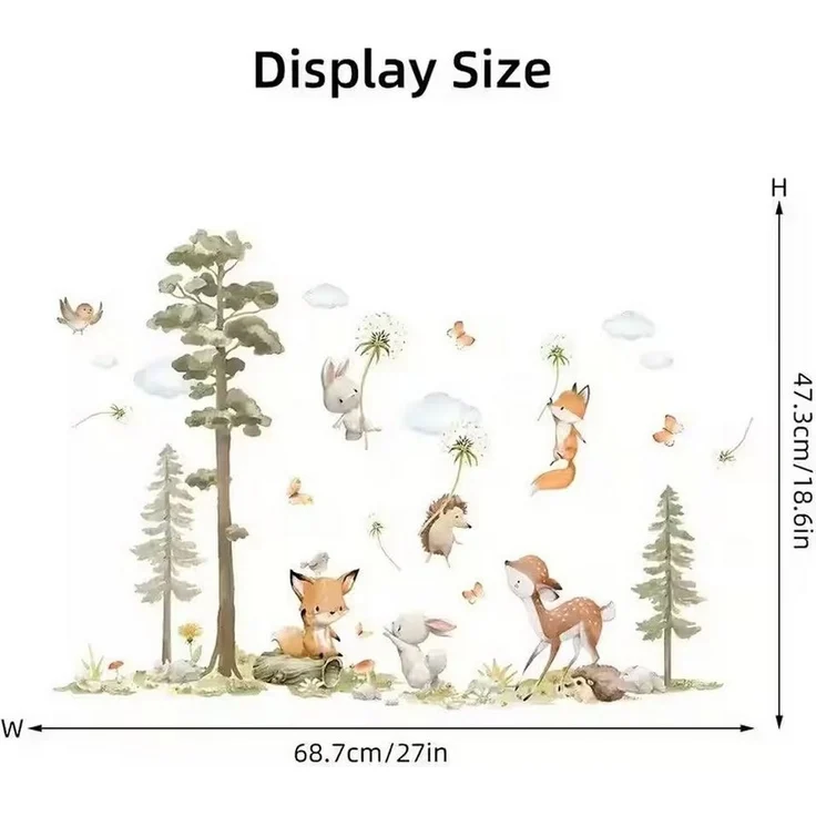 Montegoni Wandsticker Hasen, Fuchs und Hirsch Baum Wandaufkleber für Kinderzimmer, Hochwertige Material, Realistische und sanfte Farben – Bild 2