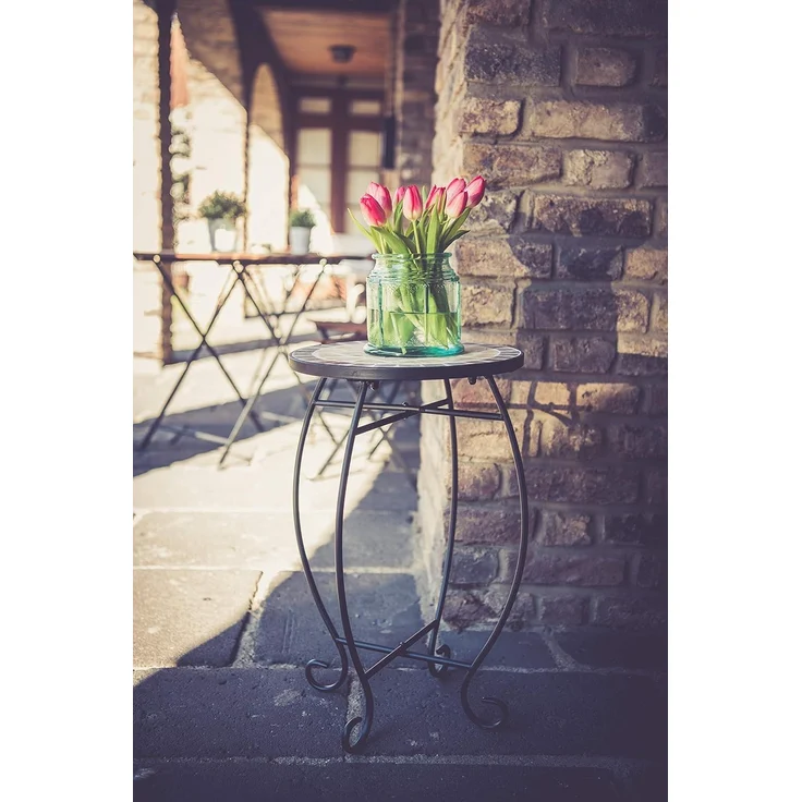 Dszapaci Garten Beistelltisch Mosaiktisch Rund Balkontisch Kleine Gartentische Blumenhocker Balkon Bistrotische Rund Mosaik Gartentisch – Bild 5