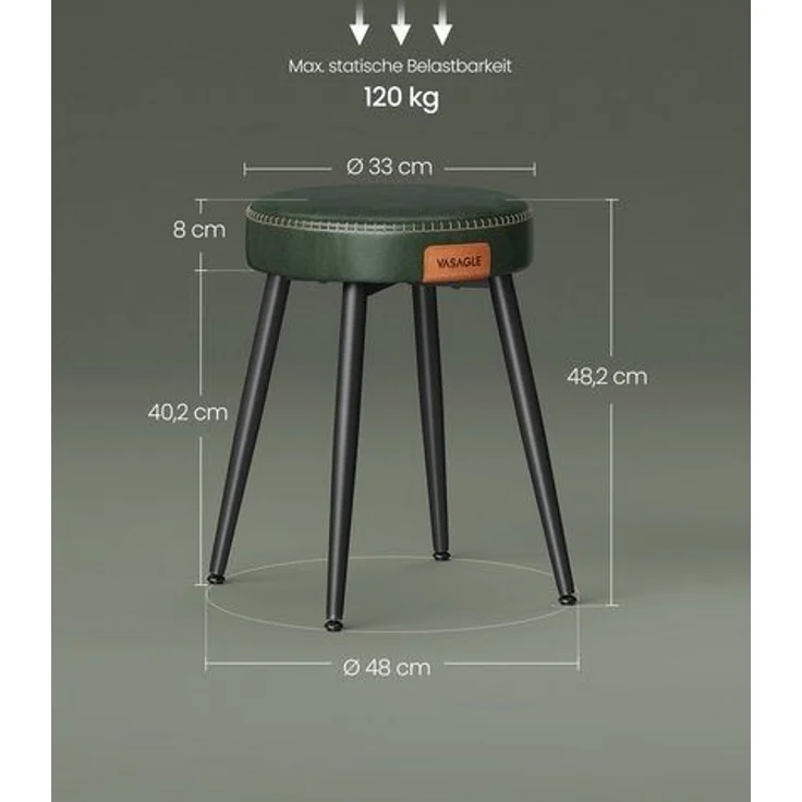Vasagle Esszimmerstühle (4 St), Sitzhocker, EKHO Series, Kunstleder, 48,2 cm hoch, waldgrün – Bild 5