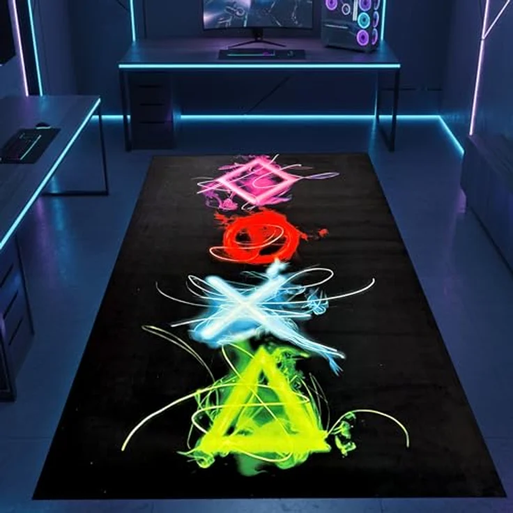 Carpetia Designteppich Gaming Teppich, rechteckig, Höhe: 5 mm, mit grafischen Gaming-Motiven in Neon-Optik – Bild 1