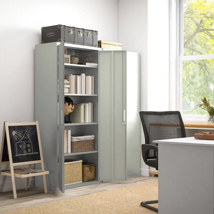 HOMCOM Rollcontainer Mehrzweckschrank mit verstellbarer Ablage, 2 Türen, (Aufbewahrungsschrank aus Stahl, 1 St, 4 verstellbaren Regalen), für Arbeitszimmer, Wohnzimmer, Weiß – Bild 5
