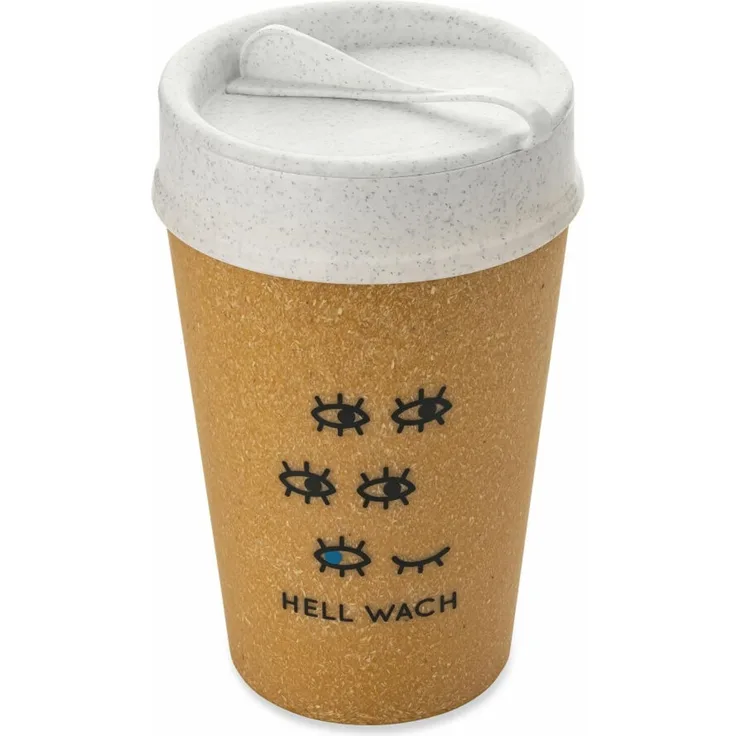 Koziol Thermobecher Iso To Go Hell Wach, Isolierbecher, Kunststoff-Holz-Mix, Nature Wood, 400 ml, 7002119