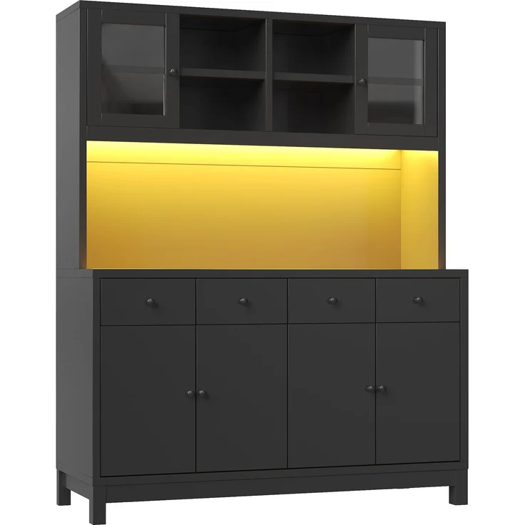 Hochbuffetschrank 140*38.5*180cm mit App-gesteuerter RGB-LED, Glastüren & 4 Schubladen, verstellbare Einlegeböden, belastbar bis 100kg, Schwarz – Bild 9
