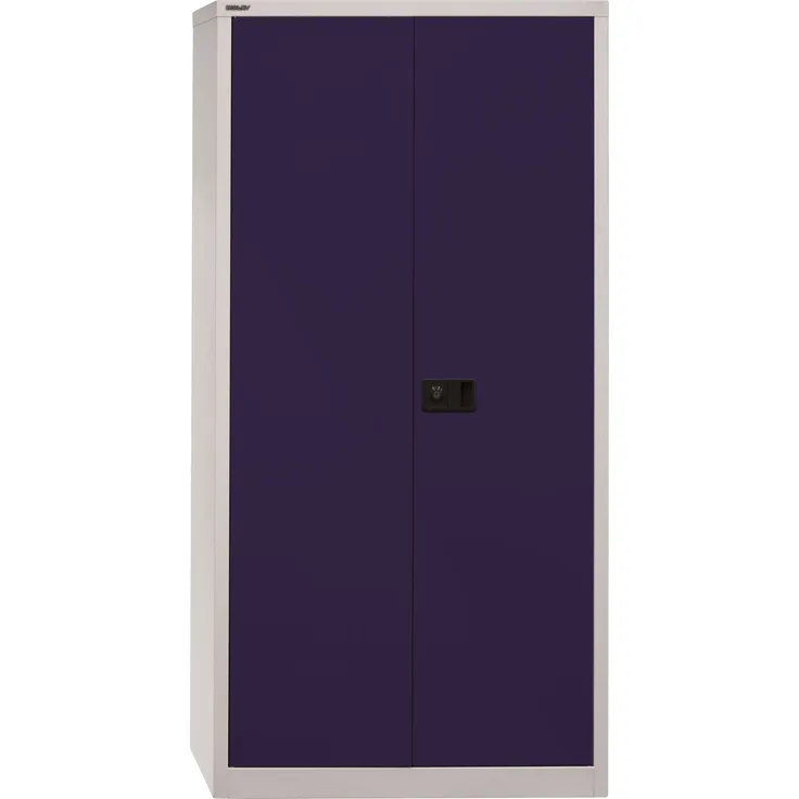 BISLEY Universal Garderobenschrank abschließbar - Stahlschrank mit Hutboden & Kleiderstange, Mitteltrennwand & 3 Fachböden, Flügeltürenschrank mit 3-Punkt-Schloss - Farbe: lichtgrau/oxfordblau, E782AAG-505