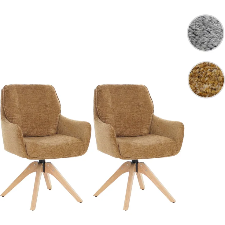 2er-Set Esszimmerstuhl HWC-Q37, Küchenstuhl drehbar Auto-Return, Stoff (680g/m²) Chenille Öko-Tex Holz MVG ~ senfgelb – Bild 10