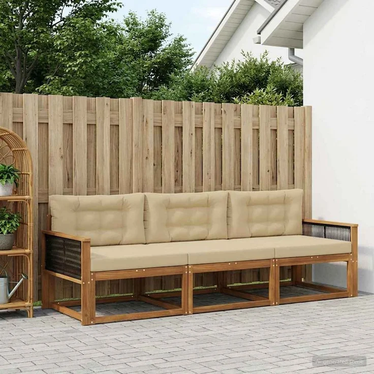 vidaXL Outdoor-Sofagarnitur 3 stk. 3-Sitzer Natur und Beige 3382306 – Bild 1