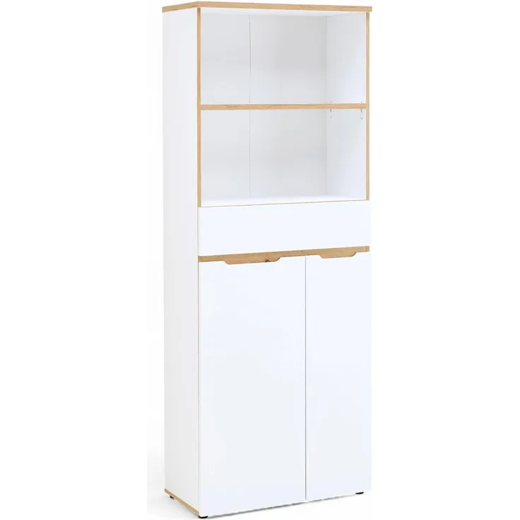 Memphis Aktenschrank in Weiß, Artisan Eiche Optik - Moderner Büroschrank mit 2 Türen - 75 x 197 x 38 cm (B/H/T)