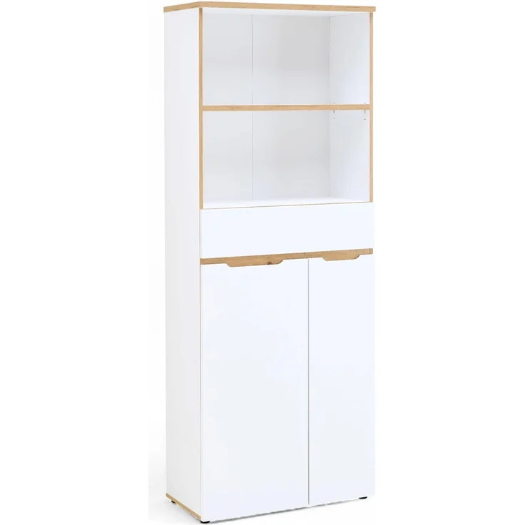 Memphis Aktenschrank in Weiß, Artisan Eiche Optik - Moderner Büroschrank mit 2 Türen - 75 x 197 x 38 cm (B/H/T)