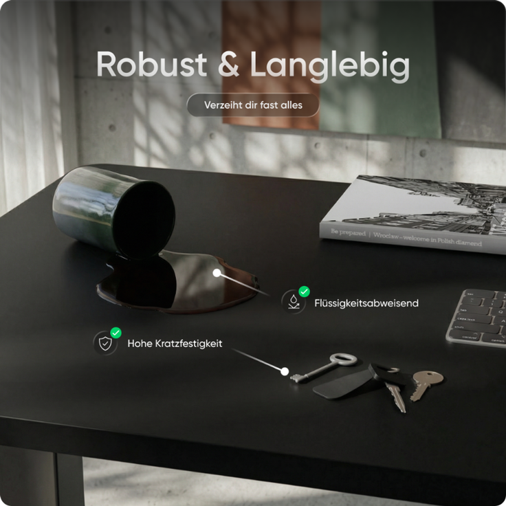 DESKSPACE Eck-Tischplatte, 2,5 cm massiv, schwarz, 160x130x70 cm, ideale Holzplatte für Esstisch & höhenverstellbaren Eck-Schreibtisch – Bild 4