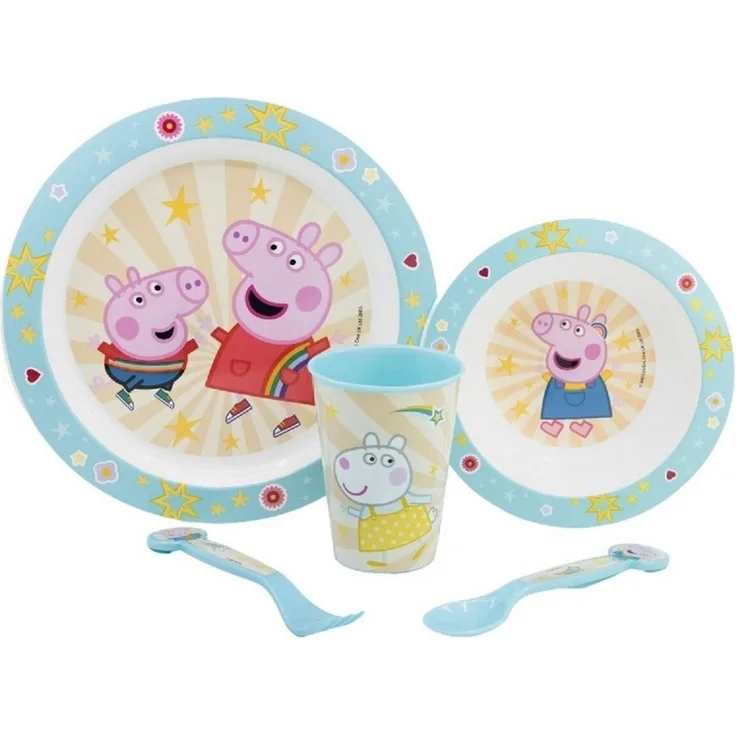 Peppa Pig Teller-Set –Mikrowellengeeignet 5-teiliges Kindergeschirr mit rutschfestem Boden