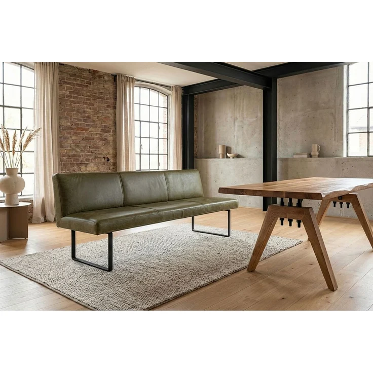 KAWOLA Esszimmerbank ELEEN Leder olivgrün 203cm 85 x 69 x 203 cm – Bild 6