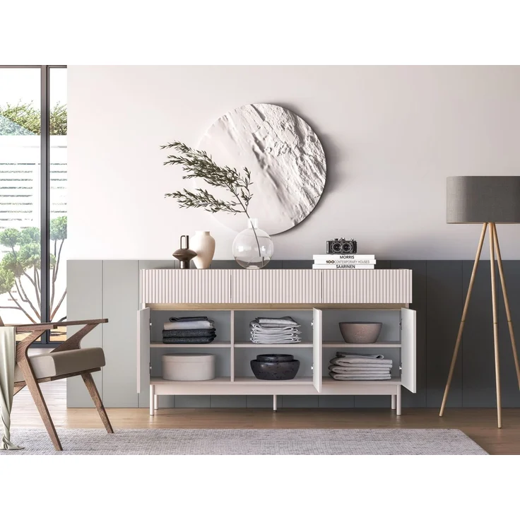 Selsey 'Dunea' Sideboard 3-türig mit 3 Schubladen, Kaschmirgrau/Eichenholzoptik, 154 cm – Bild 3
