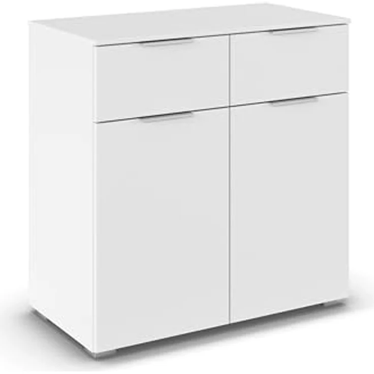 Rauch Möbel Alabama, Kommode für Schlafzimmer, Kinderzimmer, Garderobe, Flur, 2-türig, mit 2 Schubladen, Soft-Close-Funktion, Farbe Weiß, Griff Alufarben, Maße 80 x 81 x 42 cm – Bild 2