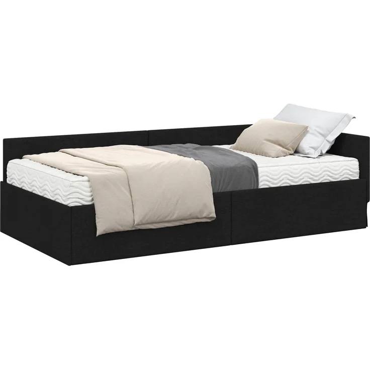 vidaXL Eckbettgestell mit Matratze 2 stk. Schwarz 90 x 200 cm Stoff 3393599 – Bild 2