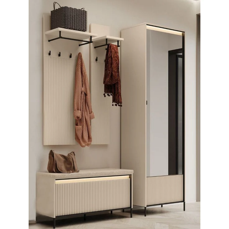 Compleo Garderoben-Set FLORE Modernes Möbelset für Flur, gerifflete Front und LED – Bild 1