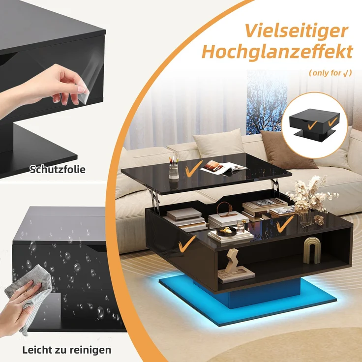 Abrihome Couchtisch mit hydraulischem Sofatisch und Stauraum, Schwarz, 40x77x88 cm – Bild 4