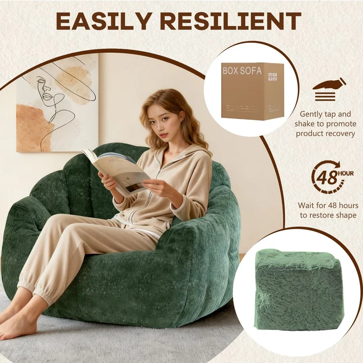 Ergonomischer, runder Sitzsack „Shimmer Bear Paw Sofa“ mit ergonomischer Form und optimaler Körperanpassung für vielseitigen Komfort und Entspannung zu Hause – Grün – 86,3 x 99 x 64,7 cm – YOUDENOVA – Bild 4