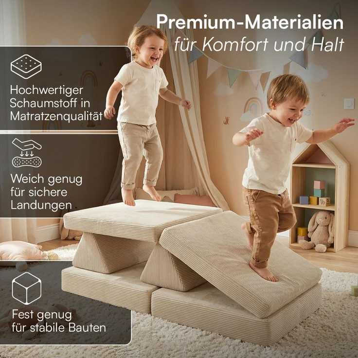 Bellabino 'Nile' Spielsofa mini, 4-tlg, Cord, beige, faltbare Kindercouch, abnehmbarer & waschbarer Bezug, Kleinkindsofa aus Schaumstoff, bis 6 Jahre, Oeko-Tex zertifiziert – Bild 7
