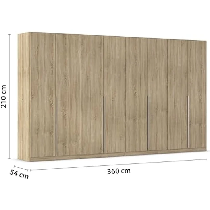Rauch Möbel Alabama, Kleiderschrank für Schlafzimmer, Kinderzimmer, Wohnzimmer, Garderobe, Flur, 8-türig, mit Zubehör Basic, Farbe Eiche Sonoma, Holz, Breite 360 cm – Bild 3