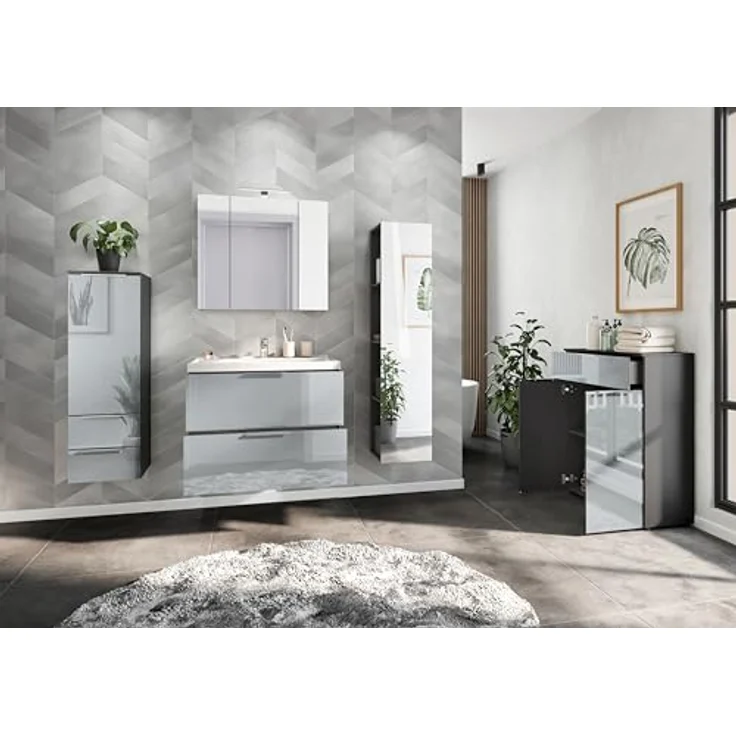 Germania Waschtisch inkl. Becken 9083-587 GW-Vasio, in Graphit/Silbergrau, mit Waschbecken in Dekor weiß, 81 x 65 x 47 cm (BxHxT) – Bild 7