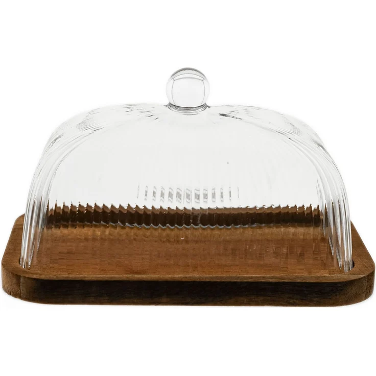 Butterdose mit Glasdeckel & Holzplatte - 16 x 10 x 10 cm – Bild 1